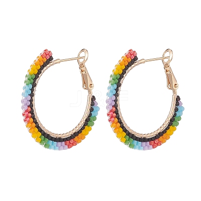 Japanese Seed Braided Beaded Hoop Earrings EJEW-MZ00006-1
