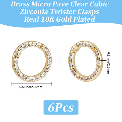 6Pcs Brass Micro Pave Clear Cubic Zirconia Twister Clasps KK-SC0008-22-1
