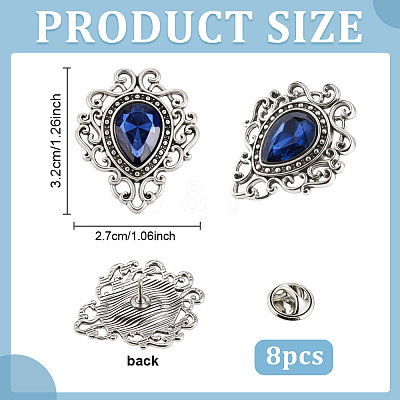 8Pcs Teardrop Zinc Alloy & Glass Lapel Pin Backs for Clothes JEWB-PH0001-90A-1