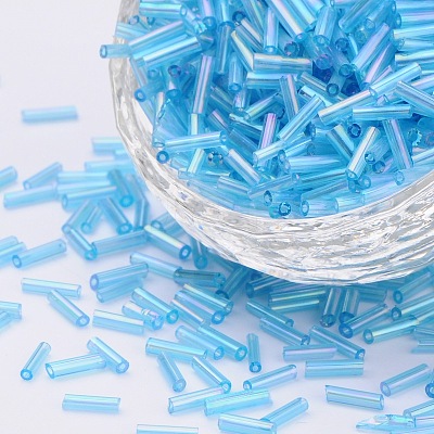 Transparent Colours Rainbow Glass Bugle Beads TSDB6MM163-1