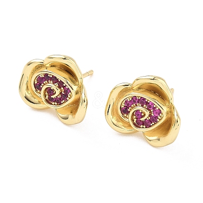 Rose Flower Brass Micro Pave Cubic Zirconia Stud Earrings EJEW-G452-08G-01-1