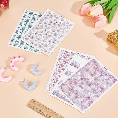 5Pcs 5 Colors Polymer Clay Earrings Water Transfer Paper DIY-HY0003-22B-1
