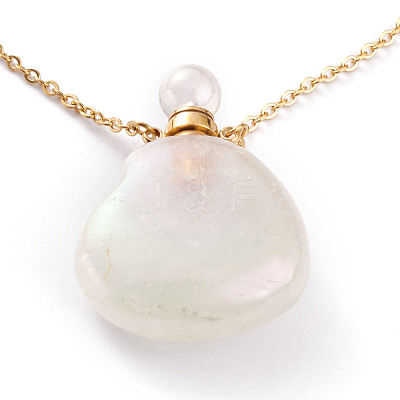 Electroplated Natural Quartz Crystal Openable Perfume Bottle Pendant Necklaces NJEW-H216-10A-G-1