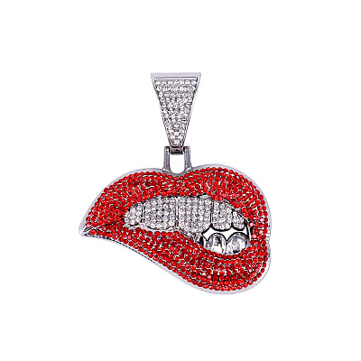 Zinc Alloy Full Rhinestone Lip Pendant Cuban Link Chain Necklaces for Men FS-WG26C72-02-1