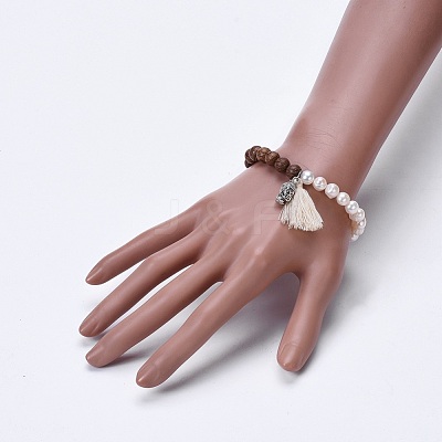 Cotton Thread Tassels Charm Stretch Bracelets BJEW-JB04110-1