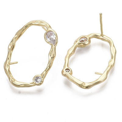 Brass Micro Pave Clear Cubic Zirconia Stud Earring Findings KK-R130-038-NF-1