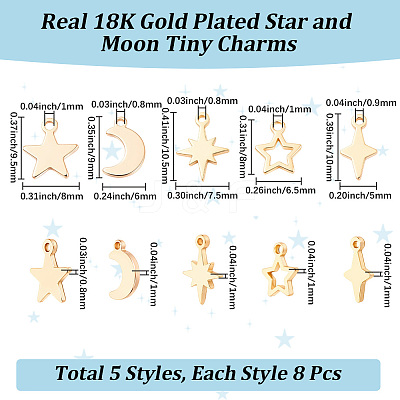 40Pcs 5 Styles Brass Pendants KK-BBC0028-62-1