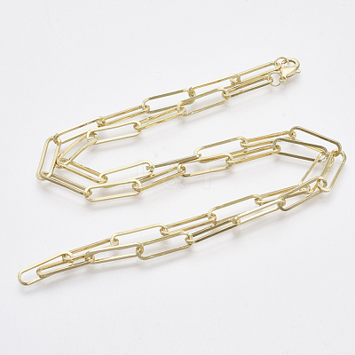 Brass Flat Oval Paperclip Chain Necklace Making MAK-S072-07B-LG-1