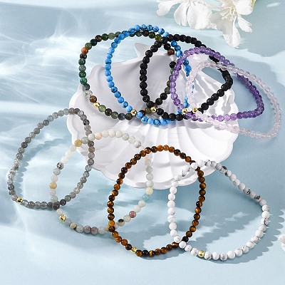 Natural/Synthetic Gemstone Stretch Bracelets Sets BJEW-JB03797-1