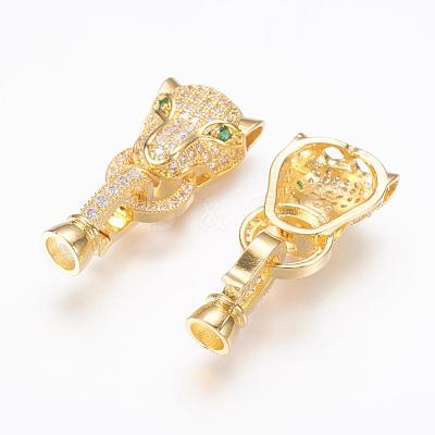 Brass Micro Pave Cubic Zirconia Fold Over Clasps ZIRC-L062-K01-G-1