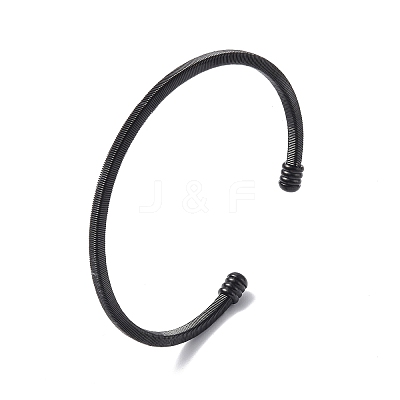 304 Stainless Steel Open Cuff Bangle with Oval Beaded BJEW-C031-02-1