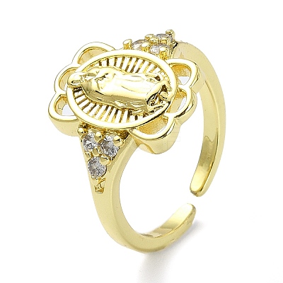 Brass with Cubic Zirconia Open Cuff Ring RJEW-B051-55G-1
