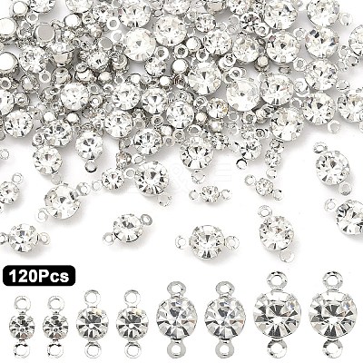 120Pcs 4 Styles Brass Pave Clear Cubic Zirconia Connector Charms RB-YW0001-31P-1