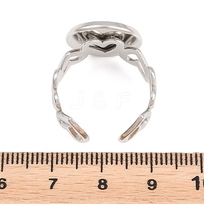 Hollow Heart 304 Stainless Steel Open Cuff Ring Components STAS-F366-08D-P-1