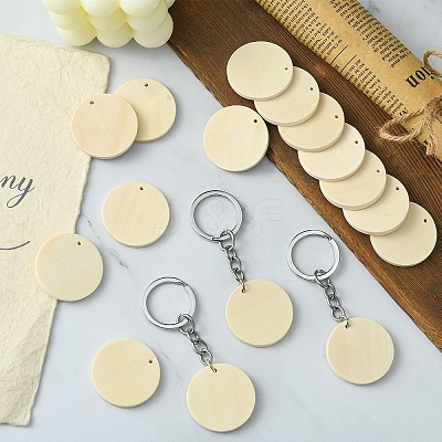 DIY Blank Flat Round Wooden Keychain Making Kits DIY-YW0008-89-1