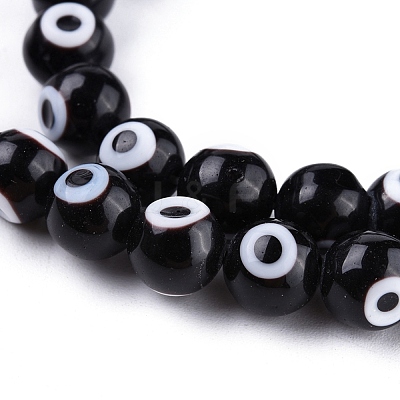 Handmade Evil Eye Lampwork Round Bead Strands X-LAMP-L055-8mm-08-1