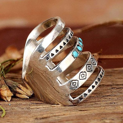 Alloy with Synthetic Turquoise Finger Rings FS-WG0500F-02-1