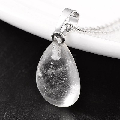 Teardrop Platinum Tone Brass Quartz Crystal Pendants G-F267-02F-1