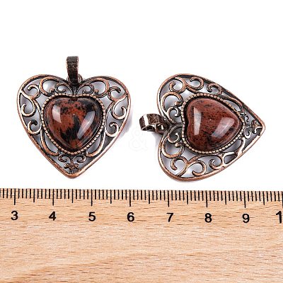 Natural Mahogany Obsidian Peach Love Heart Pendants G-G158-01-07-1