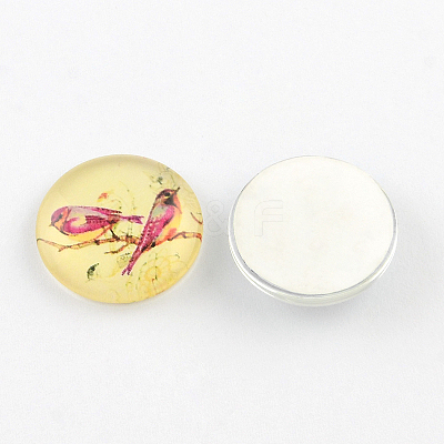Half Round/Dome Bird Pattern Glass Flatback Cabochons for DIY Projects X-GGLA-Q037-25mm-M07-1