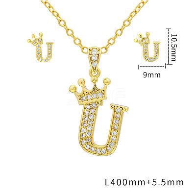 Brass Micro Pave Clear Cubic Zirconia Pendant Necklaces & Stud Earrings Sets FS-WG8C370-21-1