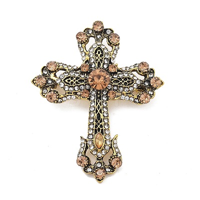Cross Alloy Rhinestone Brooches JEWB-Q006-02A-1