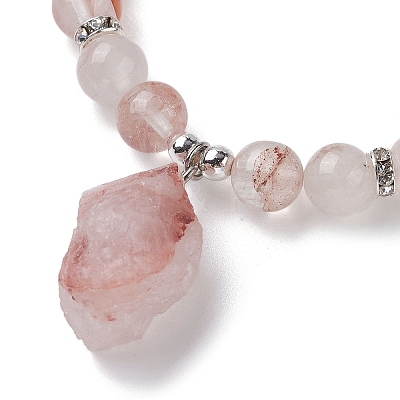 Natural Ferruginous Quartz Round Beaded Stretch Bracelets BJEW-JB10089-02-1