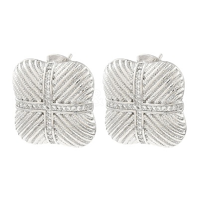 Rack Plating Brass Micro Pave Cubic Zirconia Square Stud Earrings EJEW-H117-05P-1