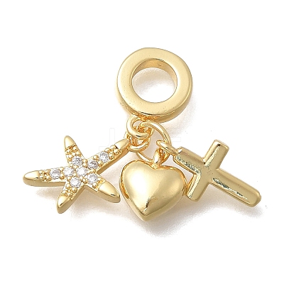 Brass Micro Pave Clear Cubic Zirconia European Dangle Charms KK-D431-033A-G-1