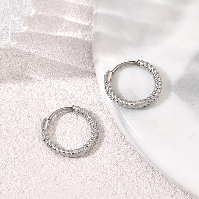 Twist Textured 304 Stainless Steel Huggie Hoop Earrings SA-CBA46AF-27P-02-1