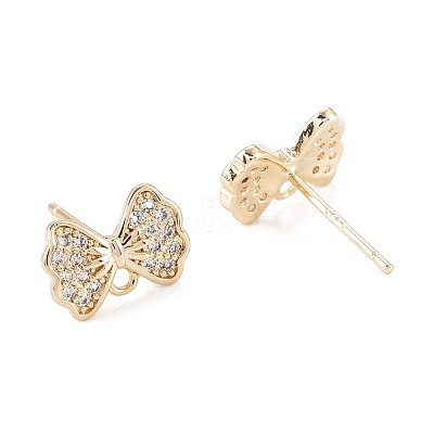 Brass Micro Pave Clear Cubic Zirconia Stud Earring Findings X-KK-D063-16G-1