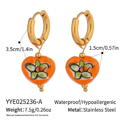 Stainless Steel Ceramic Heart Hoop Earrings BK7637-1-1