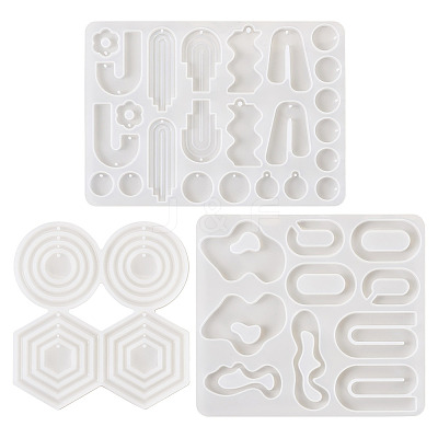 3Pcs 3 Style Hexagon & Round & Irregular Shape DIY Pendant Silicone Molds DIY-TA0006-40-1