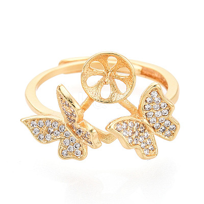 Butterfly Brass Micro Pave Clear Cubic Zirconia Adjustable Ring Settings KK-T076-30G-1