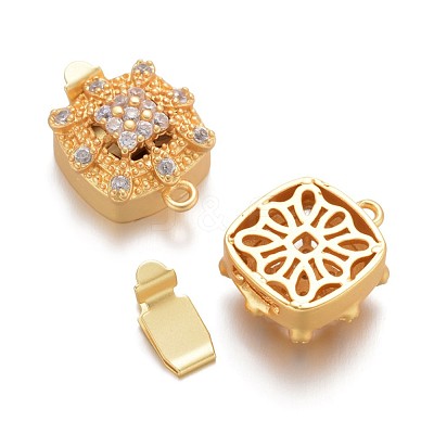 Square Brass Micro Pave Cubic Zirconia Box Clasps KK-M193-03G-NR-1