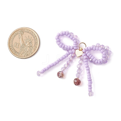 Glass Seed Beaded Bowknot with Heart Pendants PALLOY-MZ01162-03-1