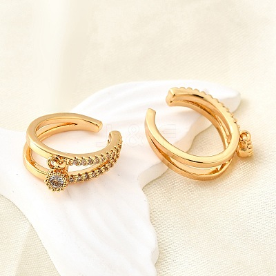 Brass Micro Pave Clear Cubic Zirconia Cuff Earrings EJEW-F370-30G-1