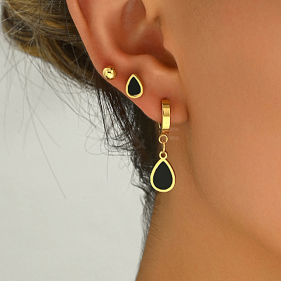 3Pairs 201 Stainless Steel Teardrop & Round Earring Sets NV3821-1