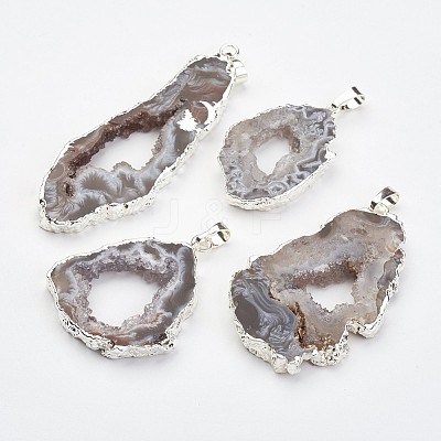 Natural Geode Agate Pendants G-G950-02P-1