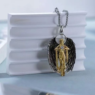 Vintage Alloy Goddess with Angel Wings Pendant Necklaces WG7F3ED-01-1