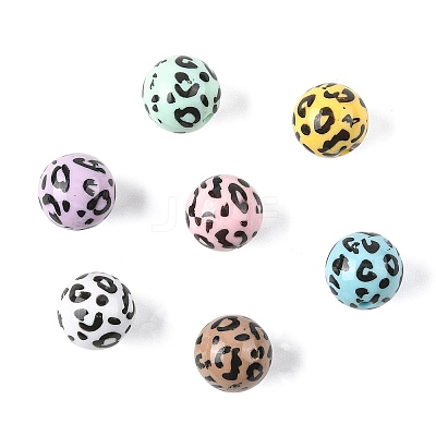 28Pcs 7 Colors Printed Opaque Acrylic Beads OACR-FS0002-46-1