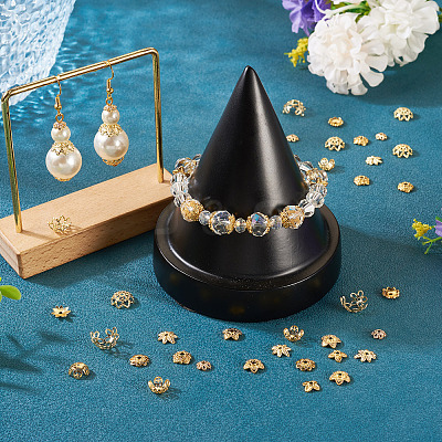54Pcs 9 Styles Brass Bead Caps KK-TA0003-43-1