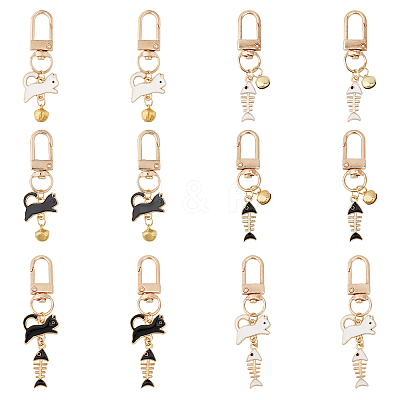 6 Sets 3 Style Cat & Fishbone Alloy Enamel Charms Pendants Decoration KEYC-CA0001-51-1
