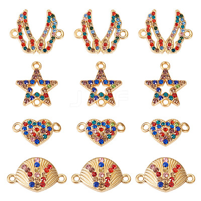 20Pcs 4 Styles Alloy Colorful Rhinestone Connector Charms FIND-TA0003-33-1