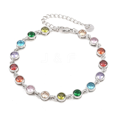 304 Stainless Steel Pave Colorful Cubic Zirconia Tennis Bracelets for Women BJEW-T023-02D-P-1