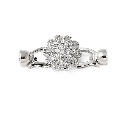 Brass Micro Pave Clear Cubic Zirconia Fold Over Clasps KK-P290-18P-1