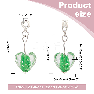 24Pcs 12 Colors Handmade Luminous Lampwork European Dangle Charms PALLOY-AB00086-1