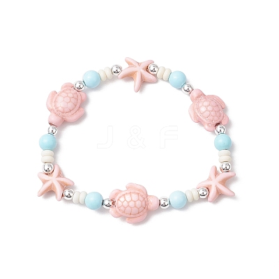 Dyed Synthetic Turquoise Beads & Natural Howlite Round Beads Stretch Bracelets for Women BJEW-JB11792-03-1
