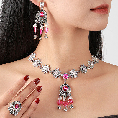 Bohemian Flower Alloy Rhinestone & Imitation Pearl Jewelry Set FS-WG40B38-02-1