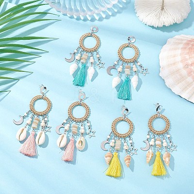 3 Pairs Shell Stud Earrings EJEW-TA00615-1